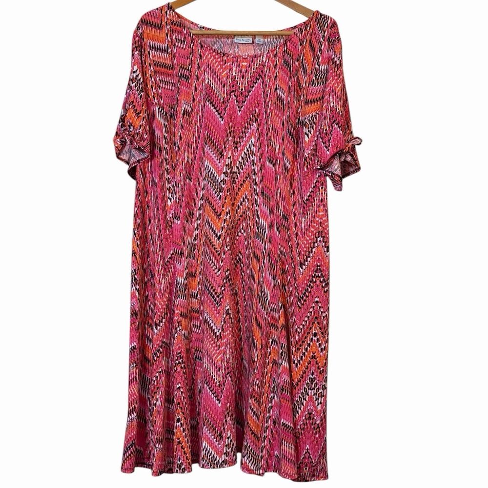 Plus Size Dress Women 3X Pink Boho Tie Sleeve Swing Casual Summer Hippie Flowy